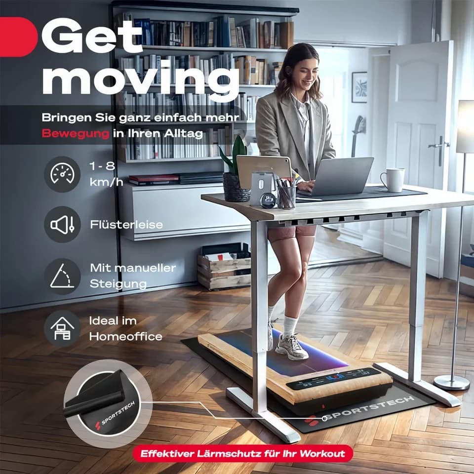 Sportstech Laufband sWalk, bis 8 km/h, Steigung 7,5%, Trainingsprogramme, LED Tempolicht - Thumbnail 2