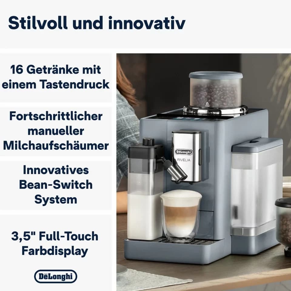 De'Longhi Kaffeevollautomat Rivelia EXAM440.55.G – 16 Kaffee-Rezepte, 2 Barista-Bohnenbehälter, grau, Extra-Shot-Funktion, Innovatives Bean-Switch System, Touchdisplay - Thumbnail 3