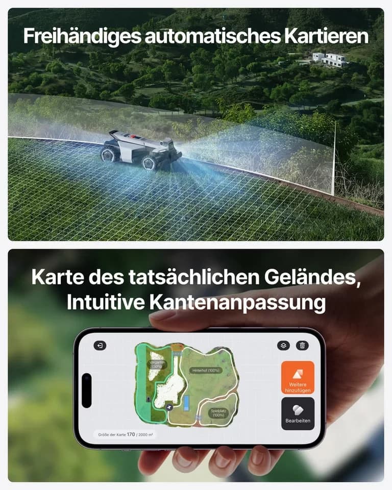 NAVIMOW Rasenmähroboter Segway X420 Mähroboter ohne Begrenzungskabel, bis 2000 m² Rasenfläche, (1-St., Zero-Turn AWD für 84 % Steigungen, NRTK+360° Vision), All-Terrain-Rasenmäher Roboter, Keine RTK-Basisstation - Thumbnail 6