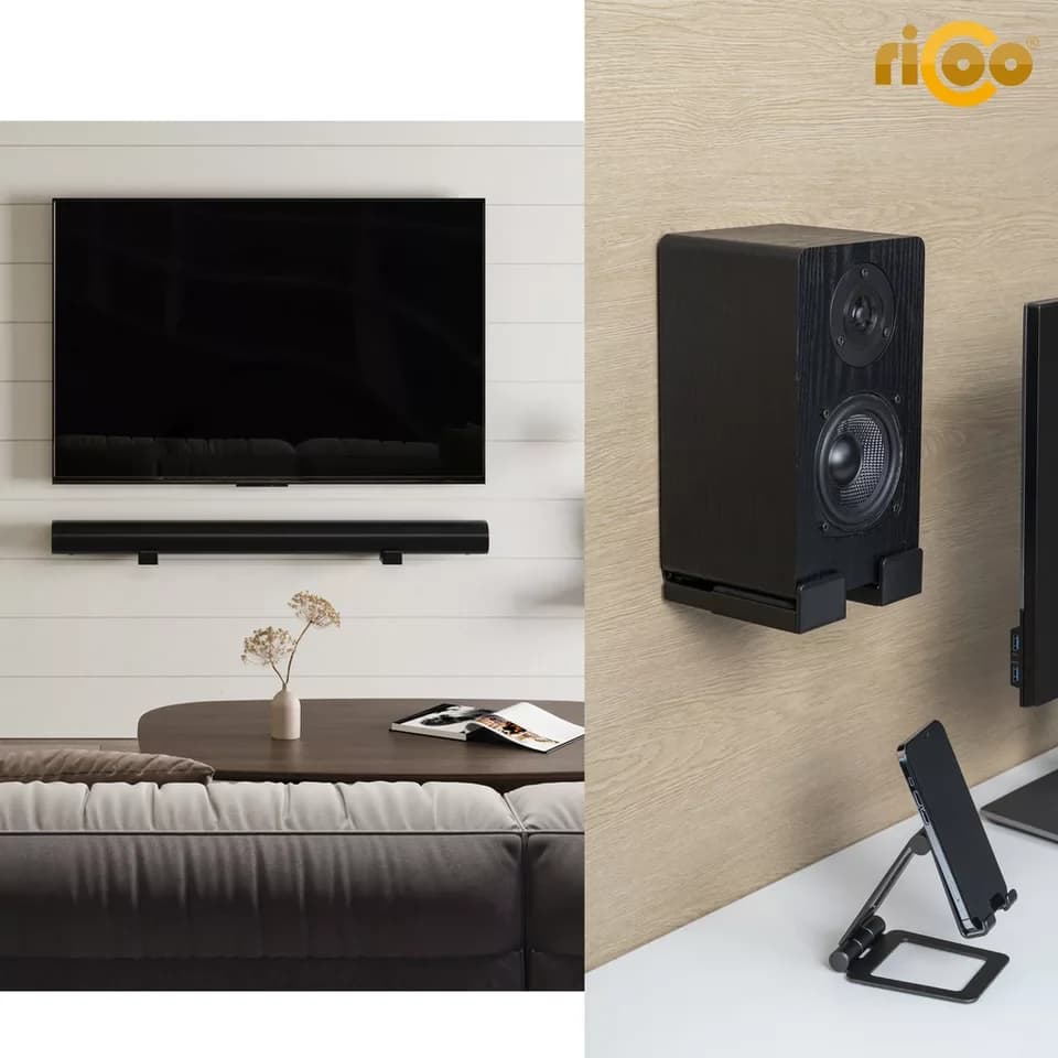 RICOO Soundbar-Halterung Soundbar Lautsprecher Wandhalterung verstellbar LH067, (2 Stk. Universelle Wandhalterungen, 2-tlg., 2x Verstellbare Lautsprecherhalterungen, Wandhalterung für Soundbar oder Lautsprecher, 10,2x7,8x7,2 cm) - Thumbnail 4
