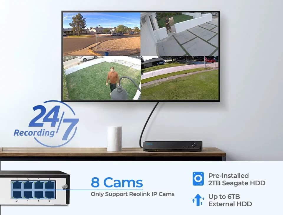 Reolink Überwachungskamera 4K PoE Überwachungskamera Set RLK8-810B4-A (AuBenbereich, Innenbereich, 8CH 2TB HDD NVR,4X PoE IP Kamera, Personen-/Fahrzeug-/Tiererkennung) - Thumbnail 7