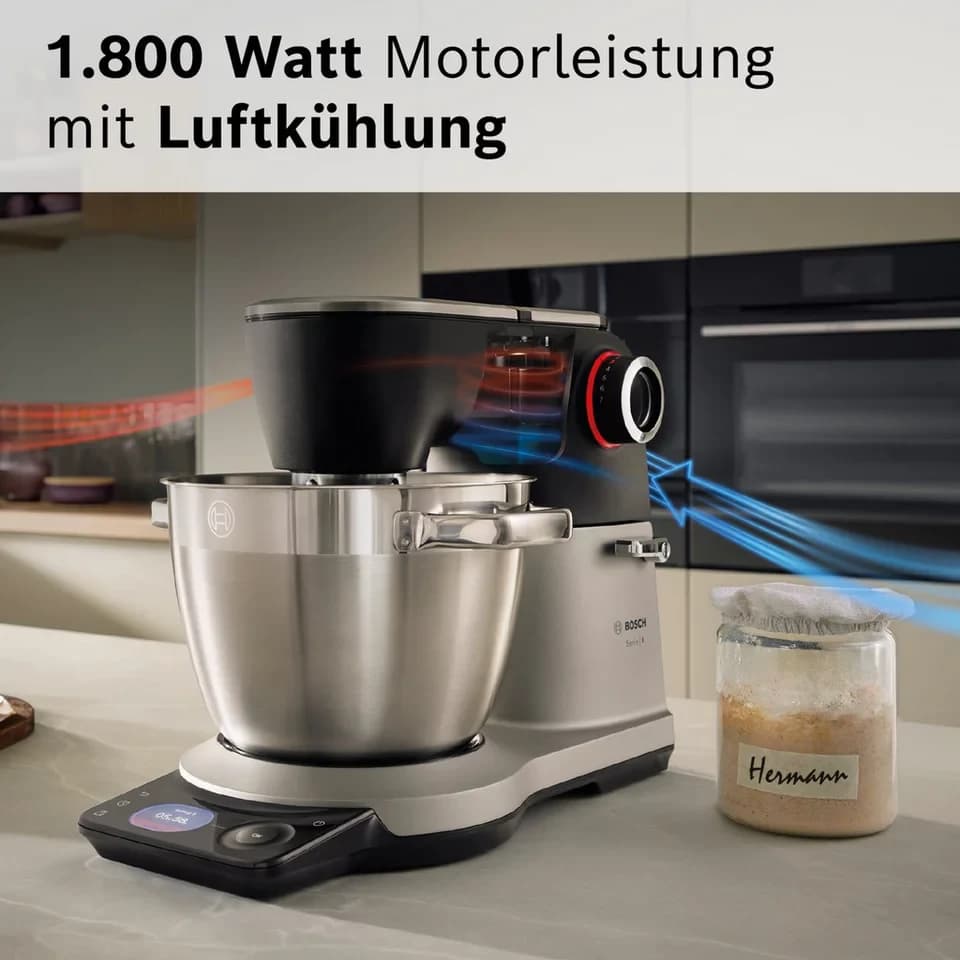 BOSCH Küchenmaschine Küchenmaschine Serie 8, MUMS8ZS18, XL 6 L Edelstahlschüssel, Waage, 1800 W, 10,2 l Schüssel, 7 Automatikprogramme, Timer, Vollmetallgehäuse, Edelstahl-Rührer - Thumbnail 3
