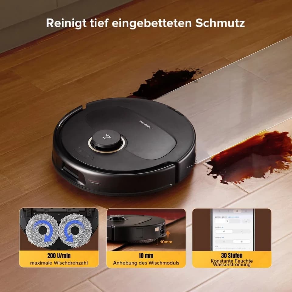 Roborock Saugroboter Qrevo S5V, FlexiArm Mopp(Upgrade von Qrevo/S7 Pro Ultra), 60 W, 12000Pa Saugkraft, 100% Haar-Entfernungsrate, 0% Verhedderung, Multifunktionales Dock, Reactive Tech-Hindernisvermeidung, PreciSense-LiDAR-Navigation - Thumbnail 7