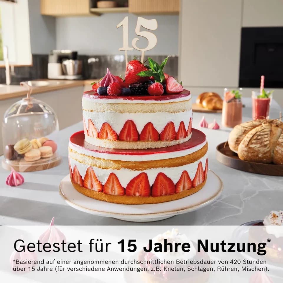 BOSCH Küchenmaschine Küchenmaschine Serie 8, MUMS8ZS18, XL 6 L Edelstahlschüssel, Waage, 1800 W, 10,2 l Schüssel, 7 Automatikprogramme, Timer, Vollmetallgehäuse, Edelstahl-Rührer - Thumbnail 6