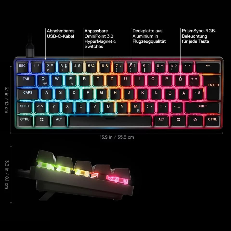 SteelSeries Apex Pro Mini Gen 3 DE Tastatur (Compacte Gaming-Tastatur mit anpassbaren Tasten) - Thumbnail 3
