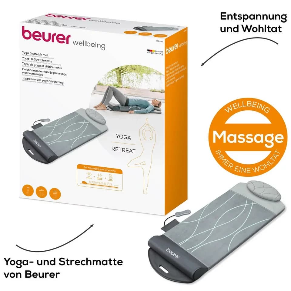 BEURER Massagematte MG 280 Yoga-& Stretchmatte zum Dehnen & Stretchen, 7 Luftkammern zur Imitation von Yoga- & Dehnübungen, mit Wärmefunktion - Thumbnail 4