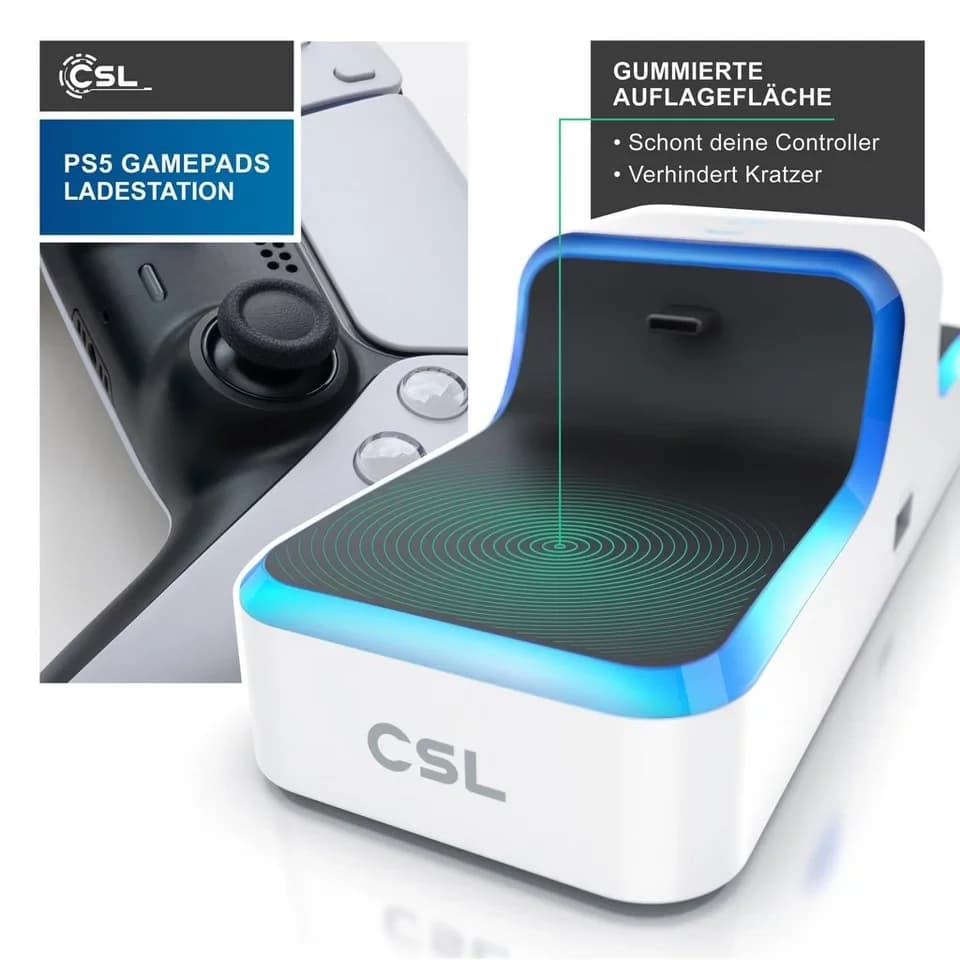 CSL PS5 Controller Ladestation, Twin Charge Playstation Wireless Gamepad DualSense-Ladestation (1000 mA, 1-tlg., Schnell Ladegerät mit USB Ladekabel & LED Anzeige) - Thumbnail 4