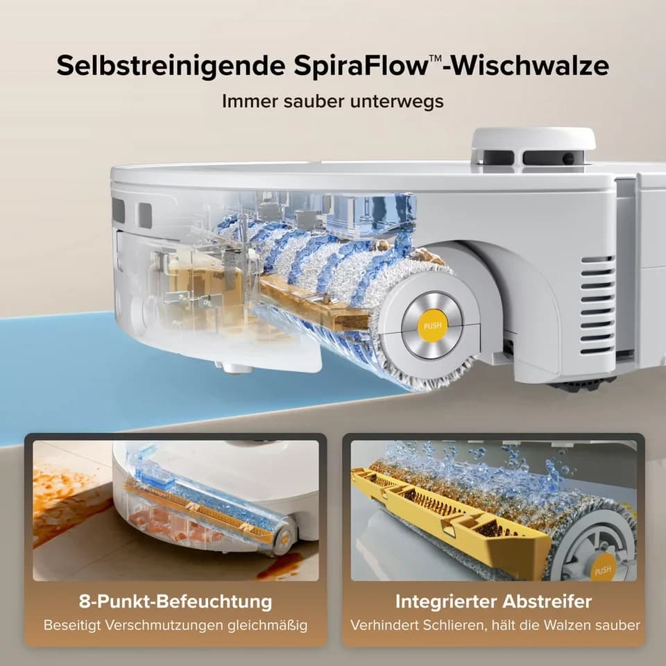 Roborock Saugroboter Qrevo Curv 2 FlowX, White, 65 W, mit Beutel, Automatische Teppichschutz‑Walzenklappe - Thumbnail 2