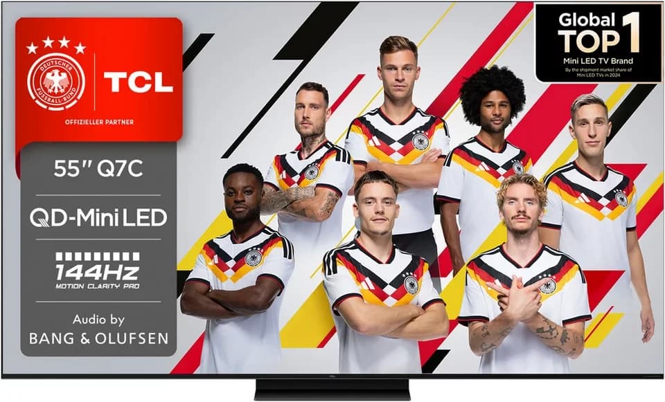 TCL 55Q7CX1 Mini-LED-Fernseher (139 cm/55 Zoll, 4K Ultra HD, Smart-TV, Google TV, Audio von Bang & Olufsen, Dolby Vision, Smart TV, Apple TV, 4K HDR)