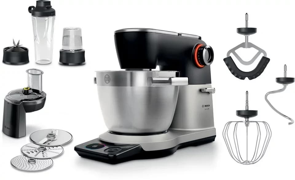 BOSCH Küchenmaschine Serie 8, MUMS8ZS22, XL 6 L Edelstahlschüssel, Waage, 1800 W, 9,6 l Schüssel, ToGo Mix-/ Trinkbecher, Timer, Vollmetallgehäuse, Durchlaufschnitzler