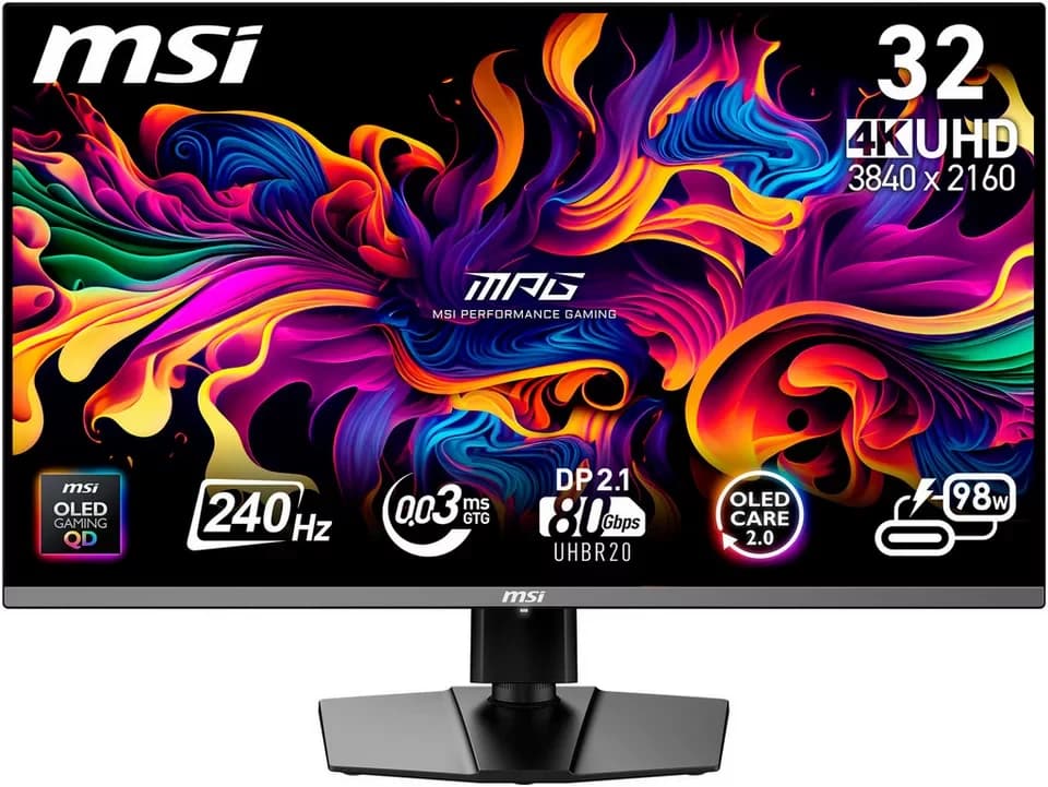 MSI MPG 322URX QD-OLED OLED-Monitor (80 cm/32 ", 3840 x 2160 px, 4K Ultra HD, 0,03 ms Reaktionszeit, 240 Hz, QD-OLED)
